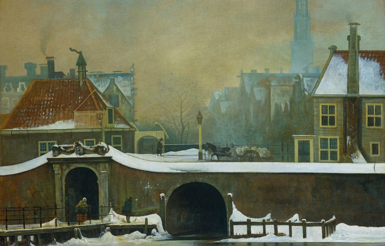 Фото обои картина, городской пейзаж, Ваутер Йоханнес ван Троствийк, Raampoortje в Амстердаме
