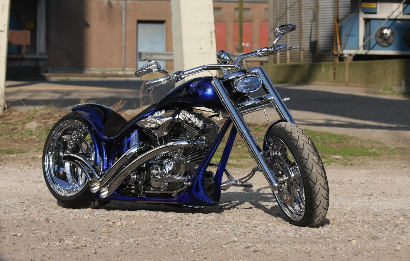 Фото обои Harley Davidson, Harley-Davidson, Custom, Motorcycle, Thunderbike, By Thunderbike, Blue Flames