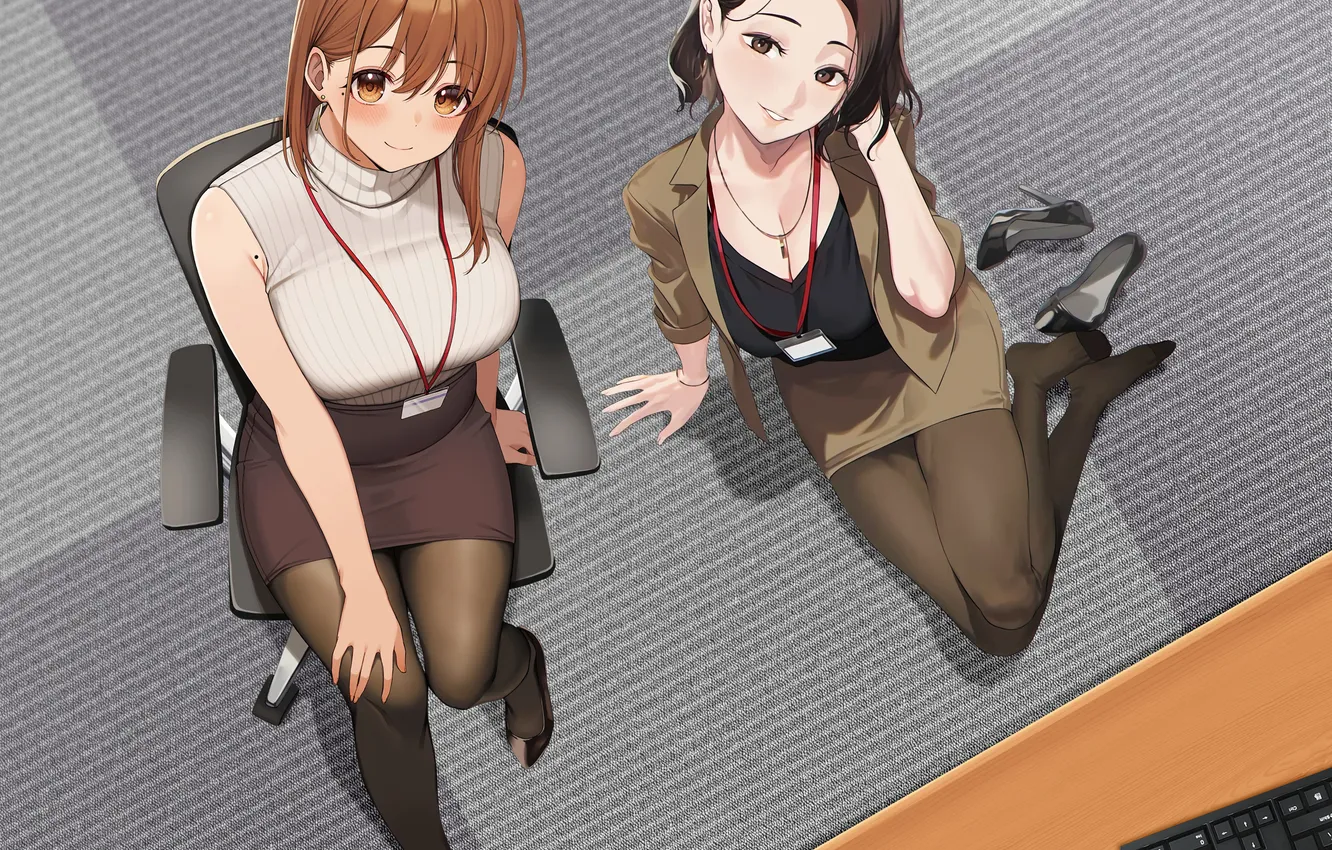 Фото обои anime, office, carpet, desk, office lady, office girl