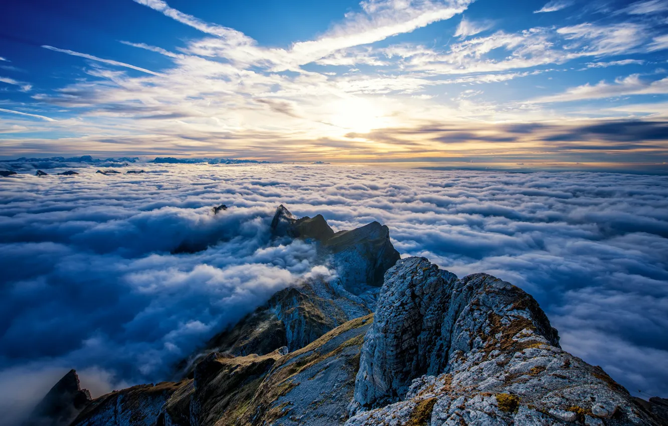 Фото обои rock, sky, Switzerland, landscape, nature, mountains, clouds, Alps