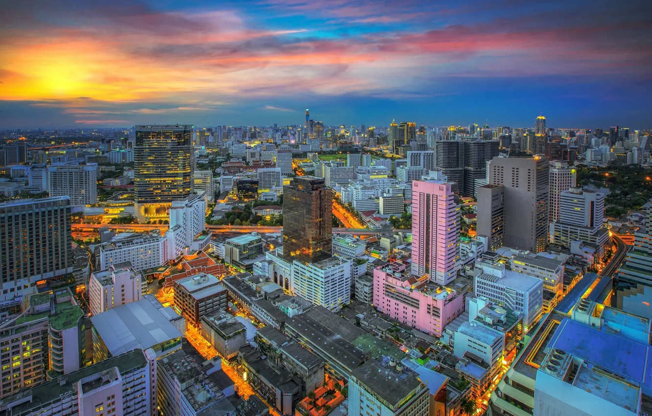 Фото обои город, здания, Таиланд, Бангкок, Thailand, вид сверху, Bangkok