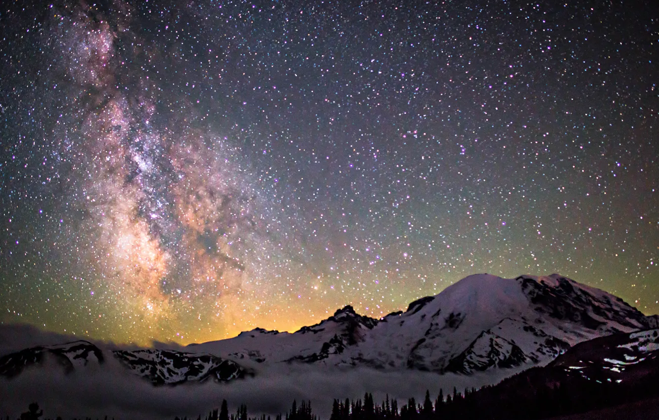 Фото обои космос, звезды, горы, ночь, пространство, млечный путь
