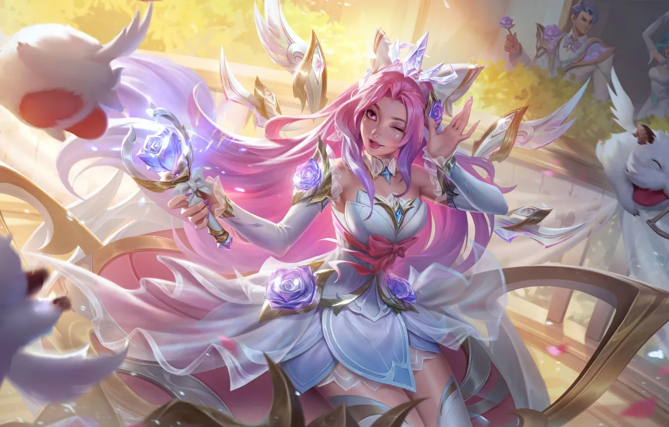 Фото обои game, character, красивая девушка, персонаж, League of Legends, розовые волосы, LOL, Лига Легенд
