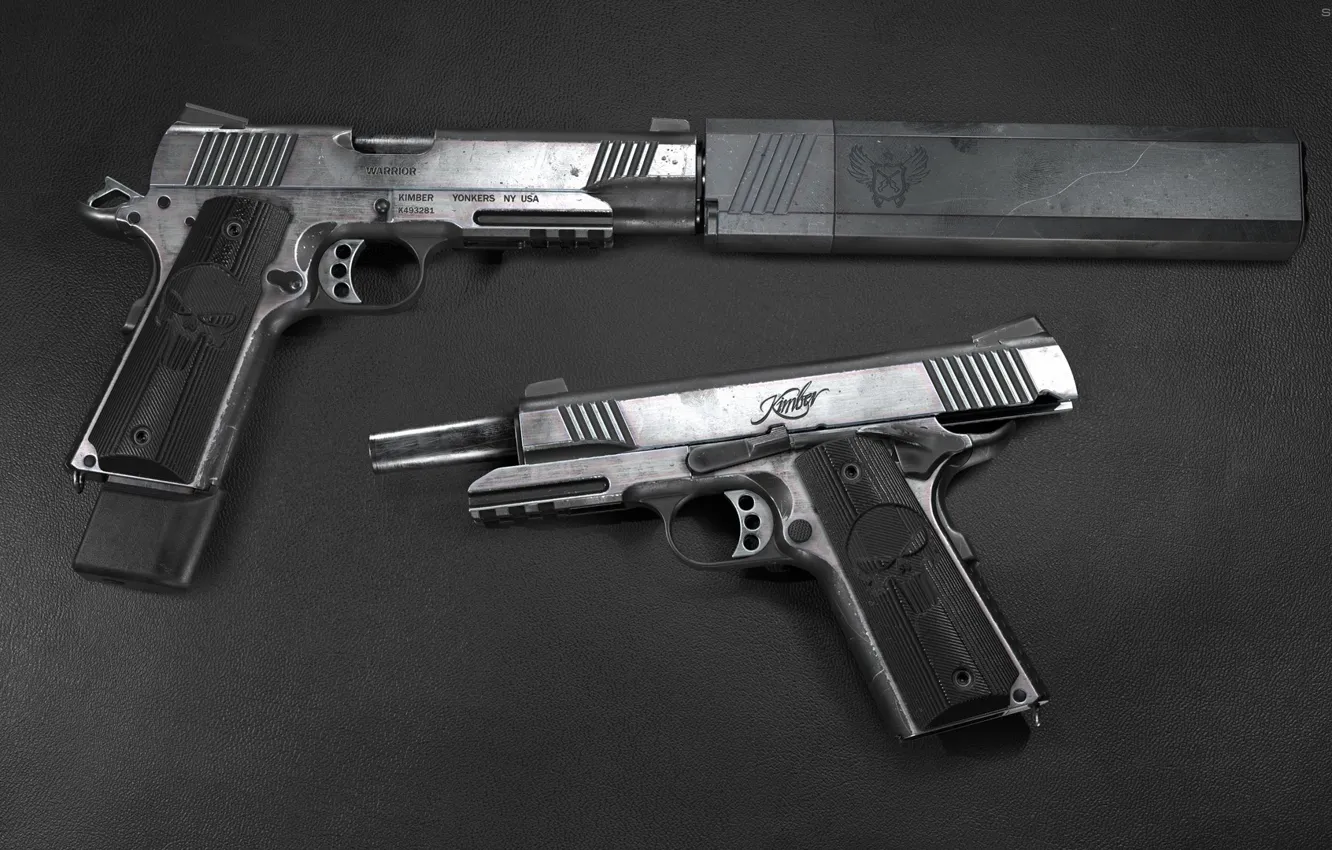 Фото обои пистолет, оружие, gun, weapon, кастом, глушитель, custom, M1911