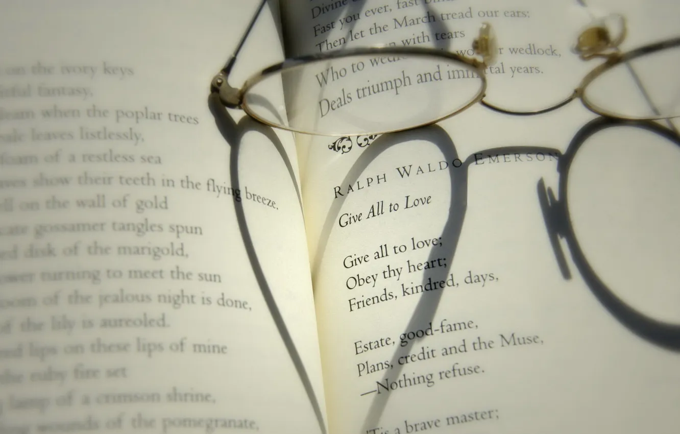 Фото обои настроения, сердце, тень, очки, книга, сердечко