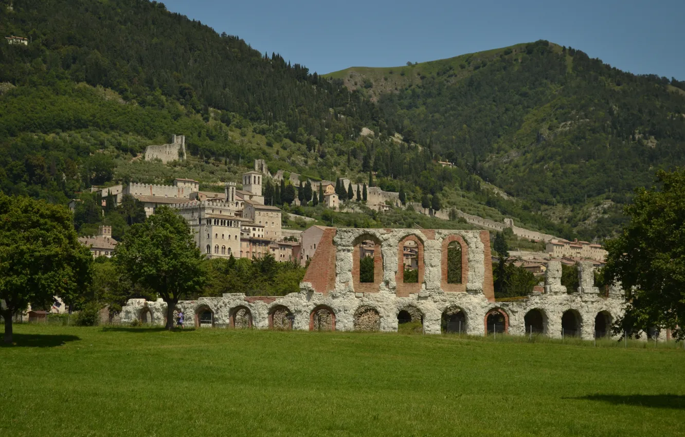 Фото обои Дома, Горы, Город, Руины, Италия, Здания, Italy, Mountains