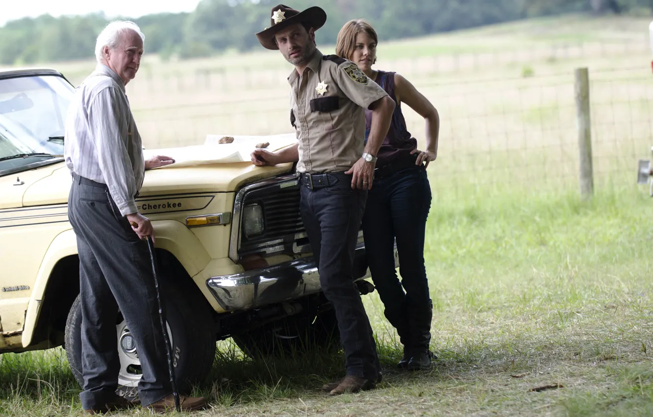 Фото обои актеры, The Walking Dead, Andrew Lincoln, Lauren Cohan, Scott Wilson