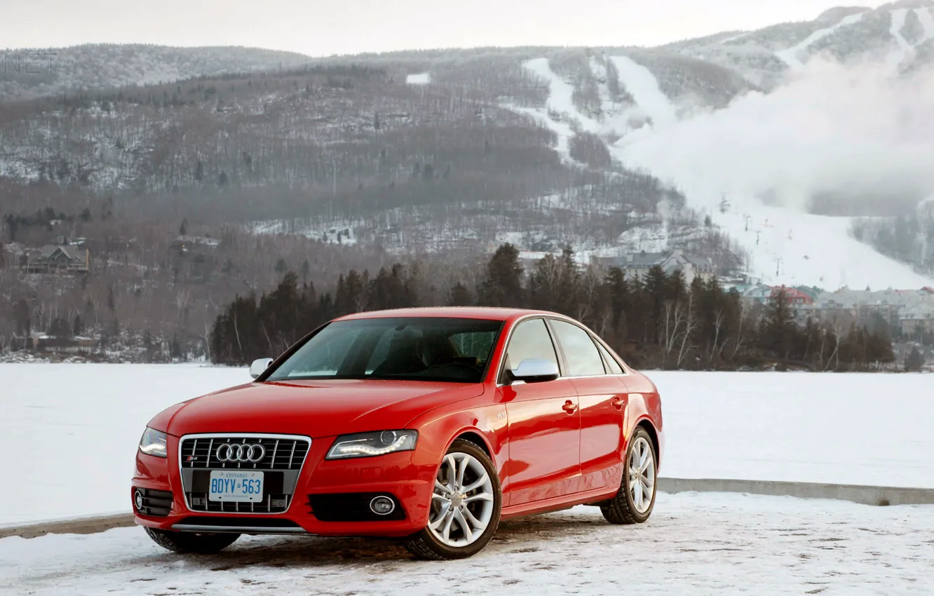 Фото обои зима, горы, Ауди, красная, Audi S4