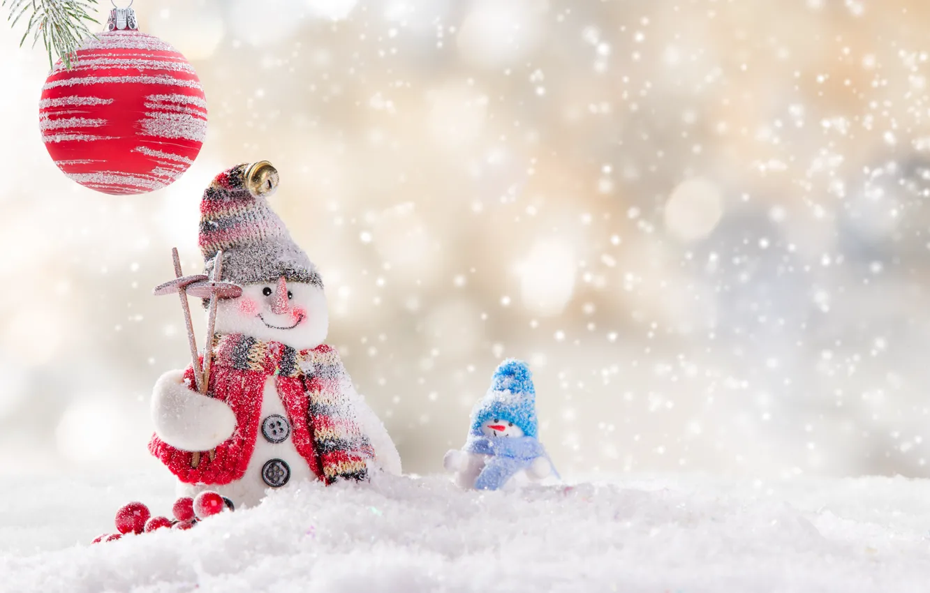 Фото обои зима, снег, снежинки, Новый Год, Рождество, снеговик, happy, Christmas