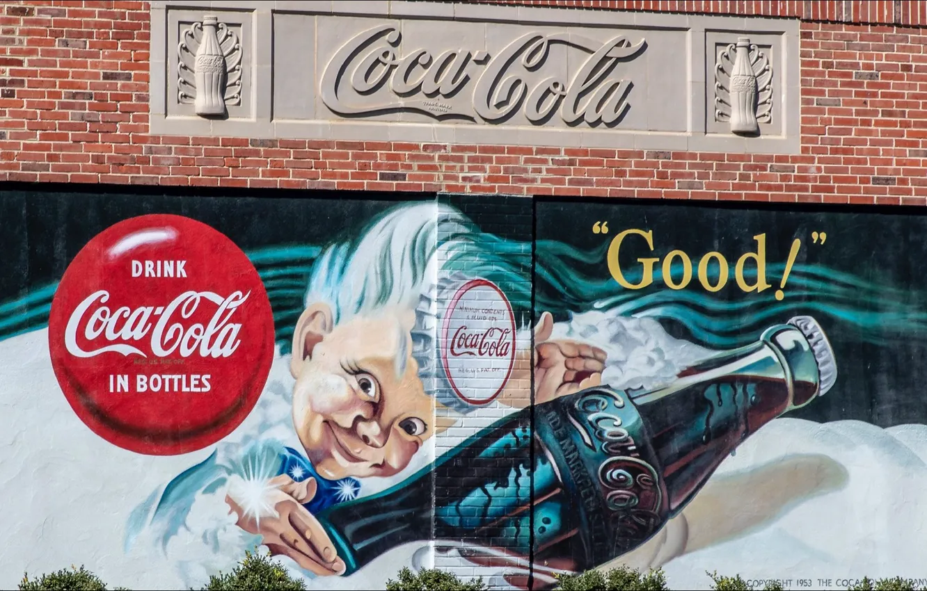 Фото обои USA, coca-cola, graffiti, Good Luck, drink, wall paiting