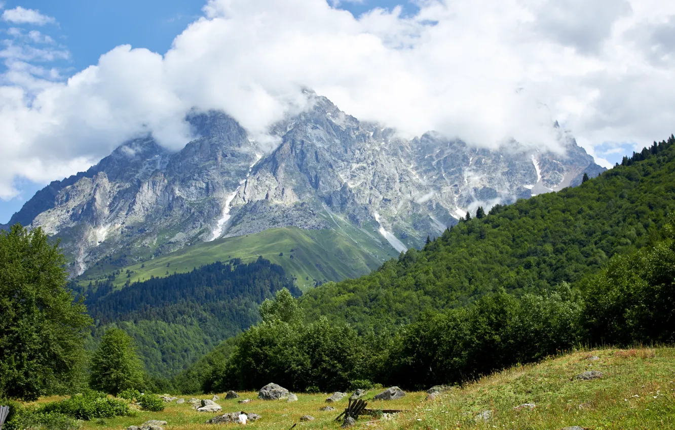 Фото обои пейзаж, горы, природа, гора, Грузия, Кавказ, Ушба, местия