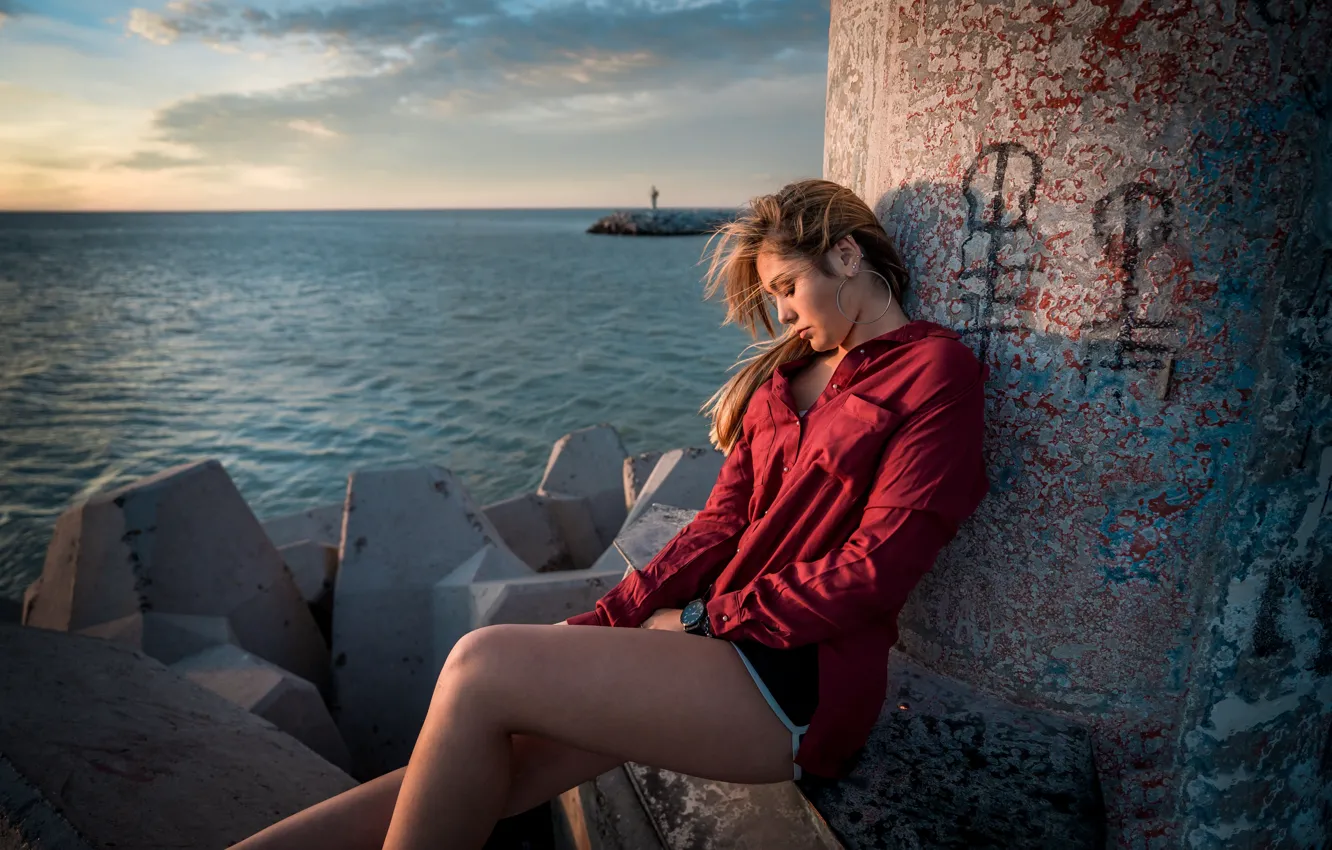 Фото обои море, девушка, Paulina