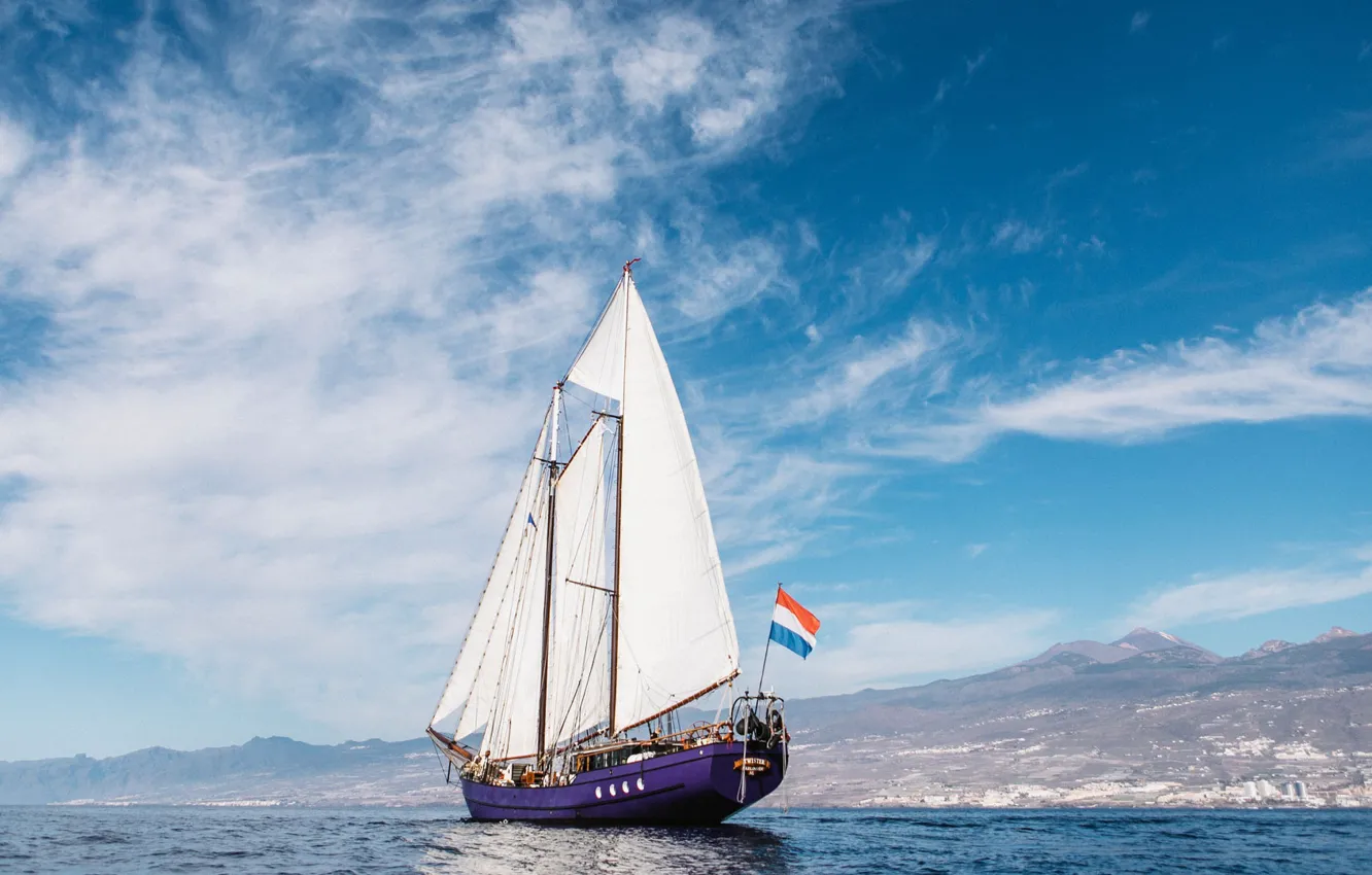 Фото обои море, побережье, корабль, парусник, rear, Атлантика, sail, Канары