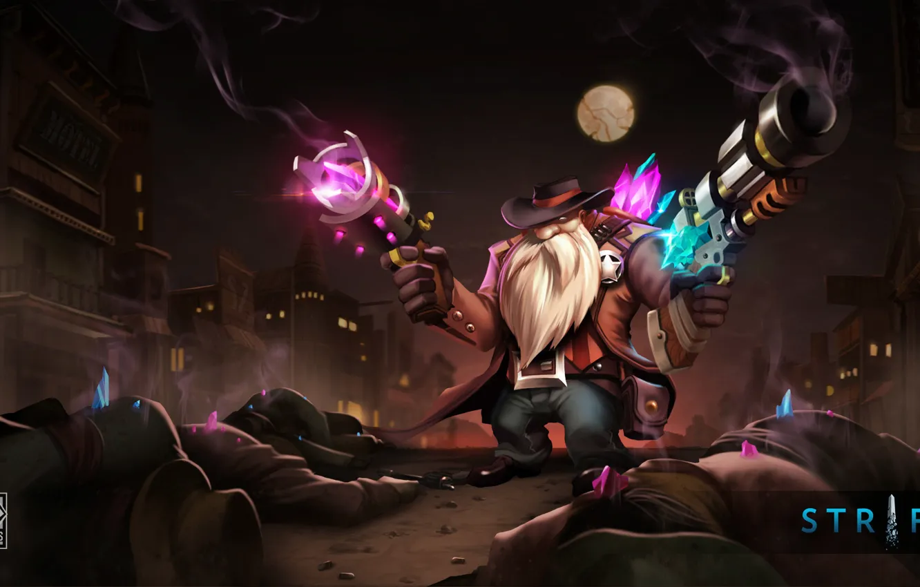 Фото обои Strife, гном, moba, кристалические пистолеты, судья стоун