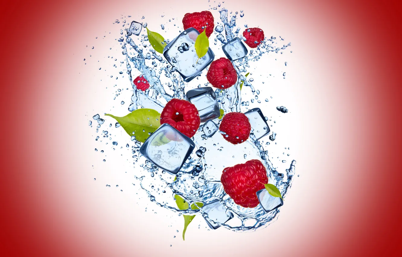 Фото обои лед, вода, капли, малина, ice, water, drops, raspberry