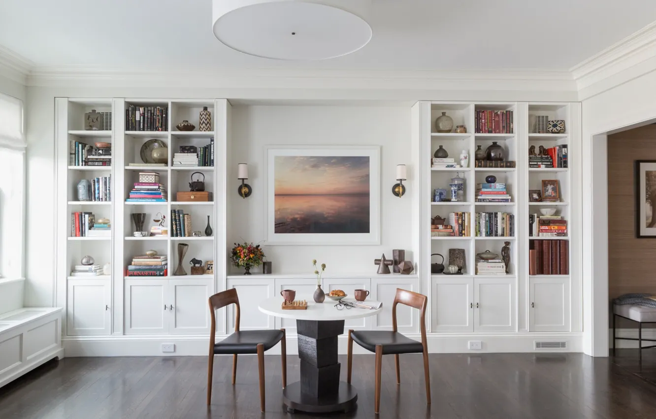Фото обои дизайн, стиль, комната, интерьер, библиотека, Нью Йорк, Brooklyn Heights Apartment, by Ben Herzog