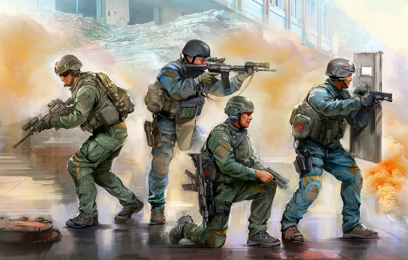 Фото обои Полиция, США, SWAT, М4А1, Glock 17, Cпецназ, Баллистический щит