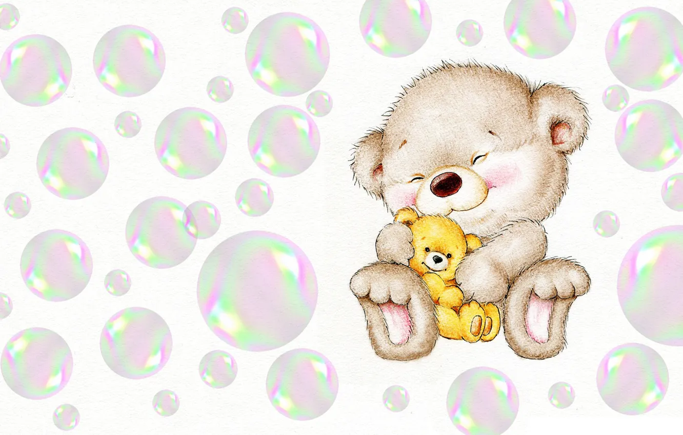 Фото обои улыбка, пузыри, игрушка, малыш, арт, детская