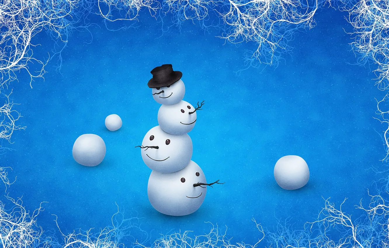 Фото обои зима, шляпа, снеговик, головы, прикол, неправильный