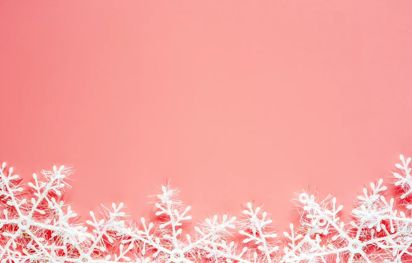 Фото обои зима, снежинки, фон, розовый, Christmas, pink, winter, background