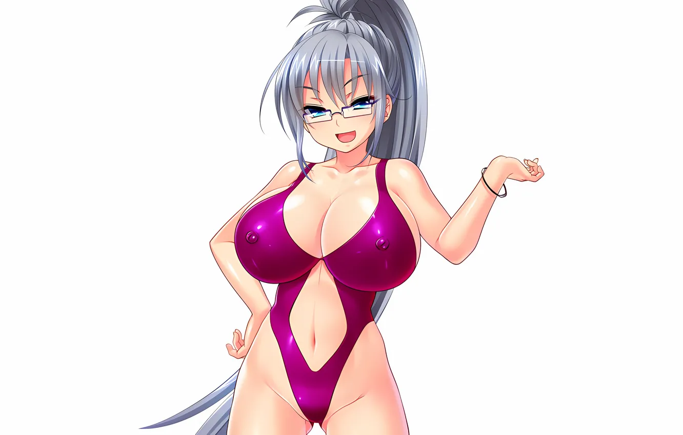 Фото обои girl, sexy, cleavage, long hair, boobs, anime, beautiful, ponytail