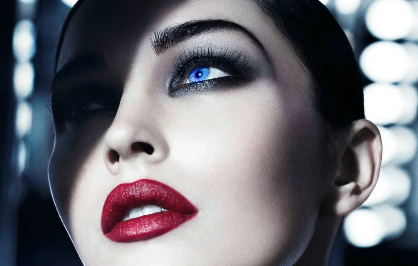 Фото обои девушка, лицо, Megan Fox, синие глаза, красные губы