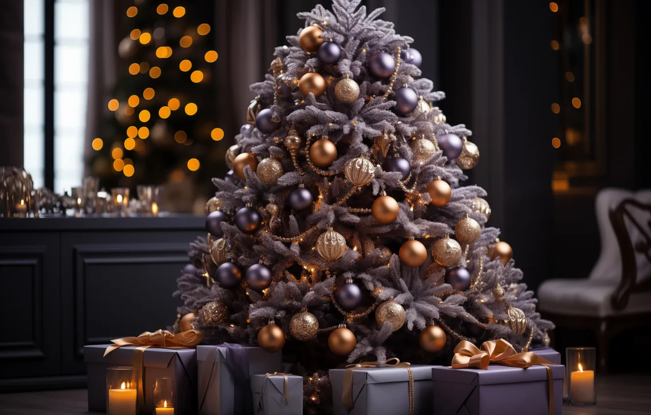 Фото обои украшения, комната, елка, новый год, интерьер, Рождество, Christmas, tree