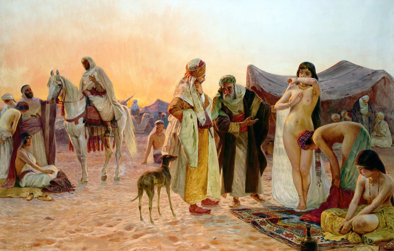 Фото обои девушка, лошадь, картина, мужчина, обнажена, Чешско-швейцарский художник, Отто Пилни, Otto Pilny