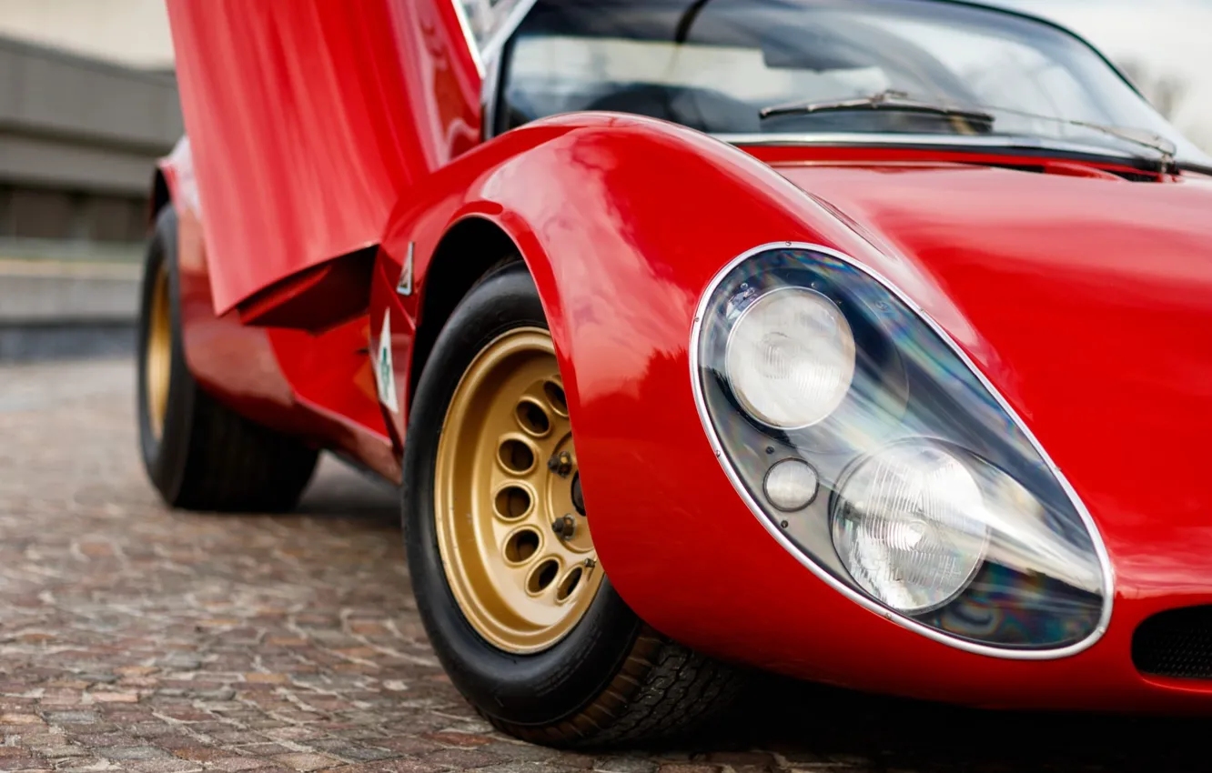Фото обои Alfa Romeo, close-up, 1967, 33 Stradale, Tipo 33, Alfa Romeo 33 Stradale Prototipo