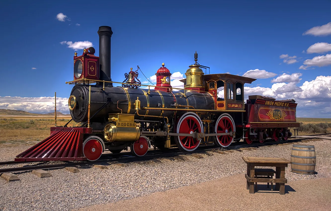 Фото обои пустыня, паровоз, железная дорога, Юта, США, старинный