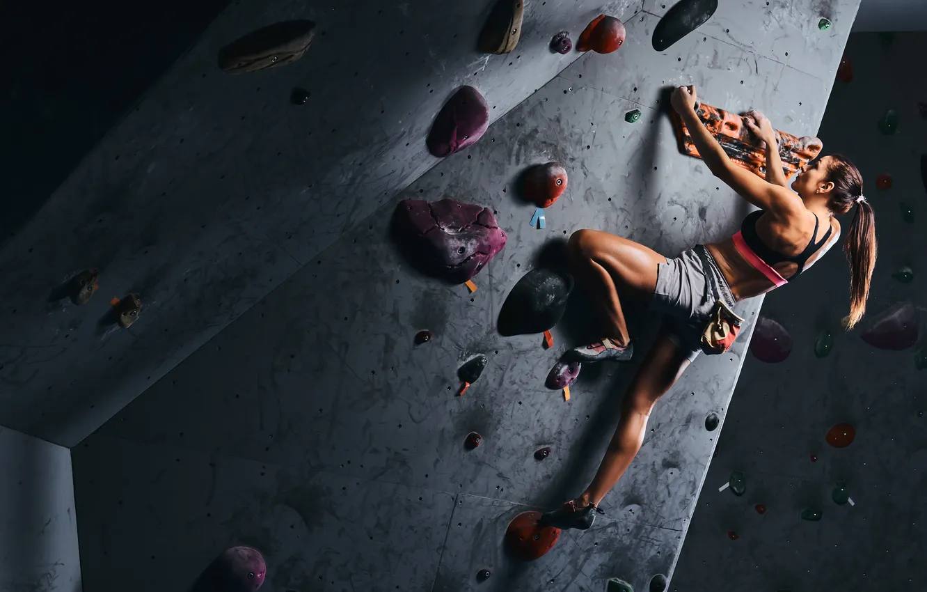 Фото обои wall, woman, training, climbing