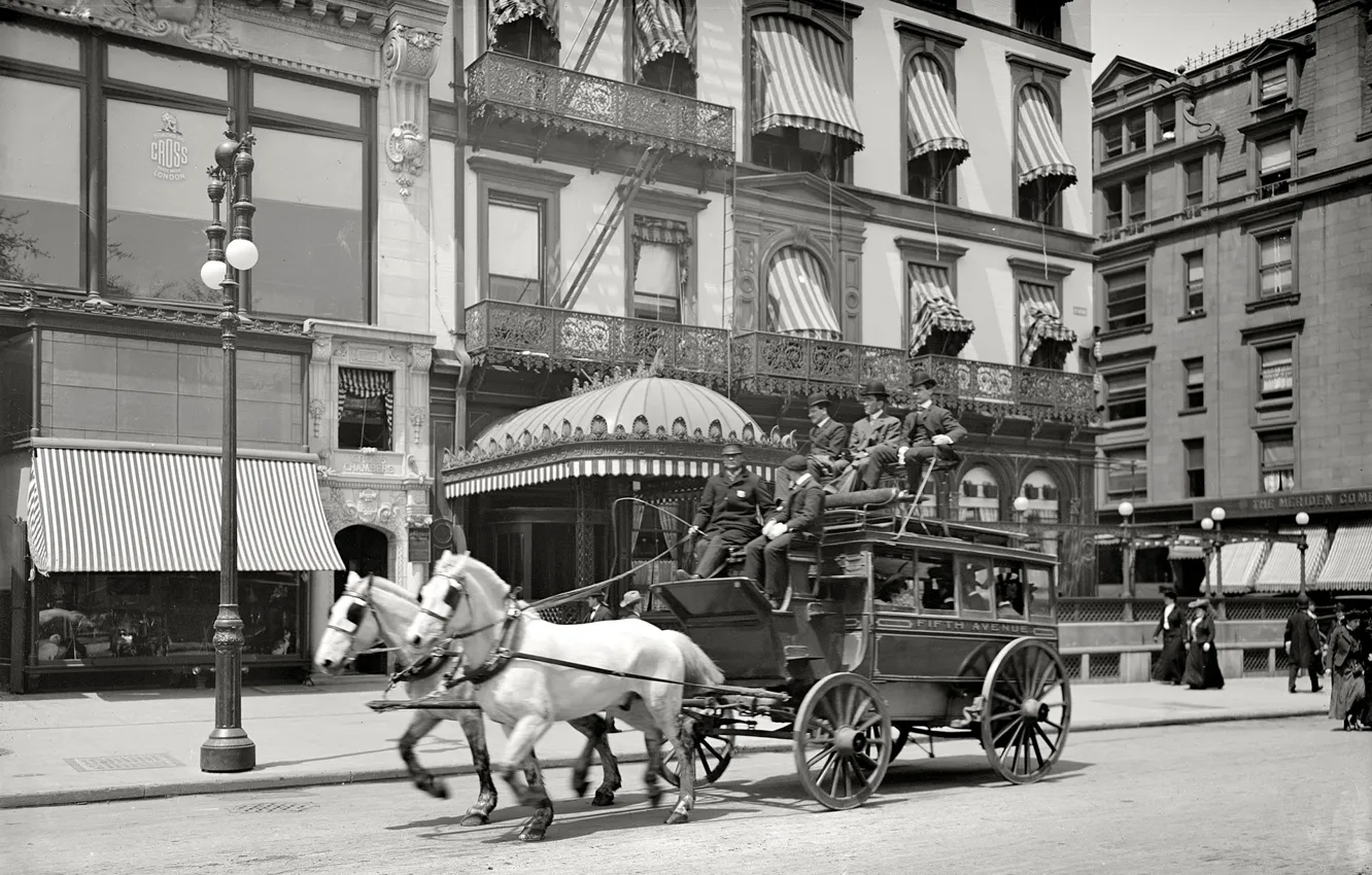 Фото обои ретро, улица, дома, США, экипаж, 1900-й год
