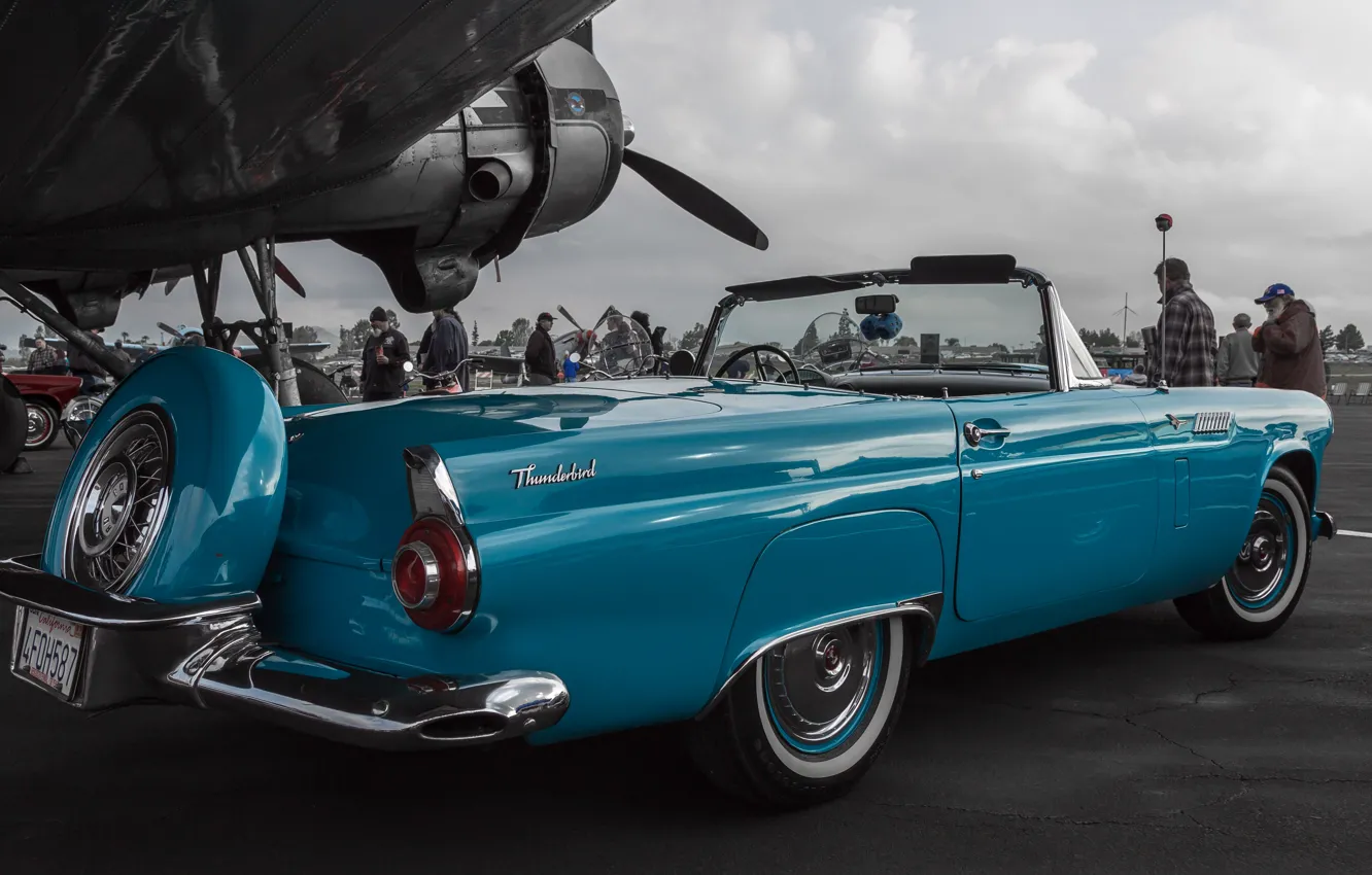 Фото обои ретро, Ford, классика, аэродром, 1956, Thunderbird
