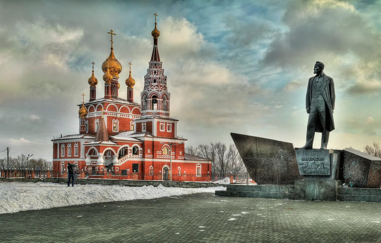Фото обои зима, памятник, церковь, храм, Россия, Борис Бусыгин, Богоявленский собор, Курган