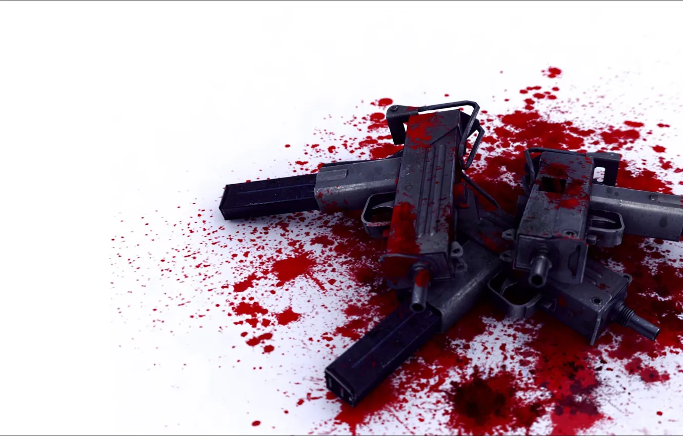 Фото обои оружие, кровь, пятна, автоматы, пистолет-пулемет