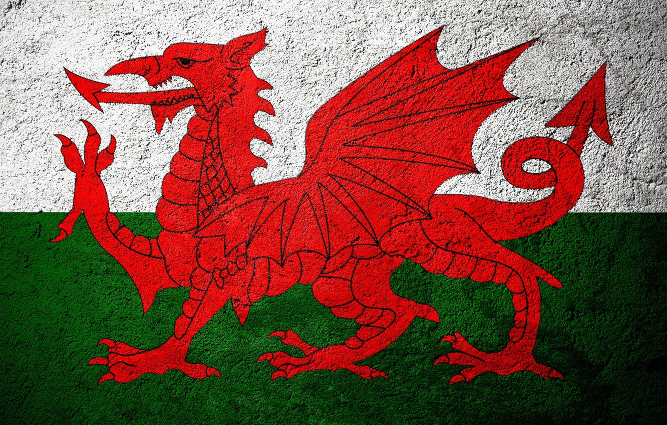 Фото обои Europe, Flag, Wales, Stone Background, Flags On Stone, Concrete Texture, Welsh Flag, Flag Of Wales