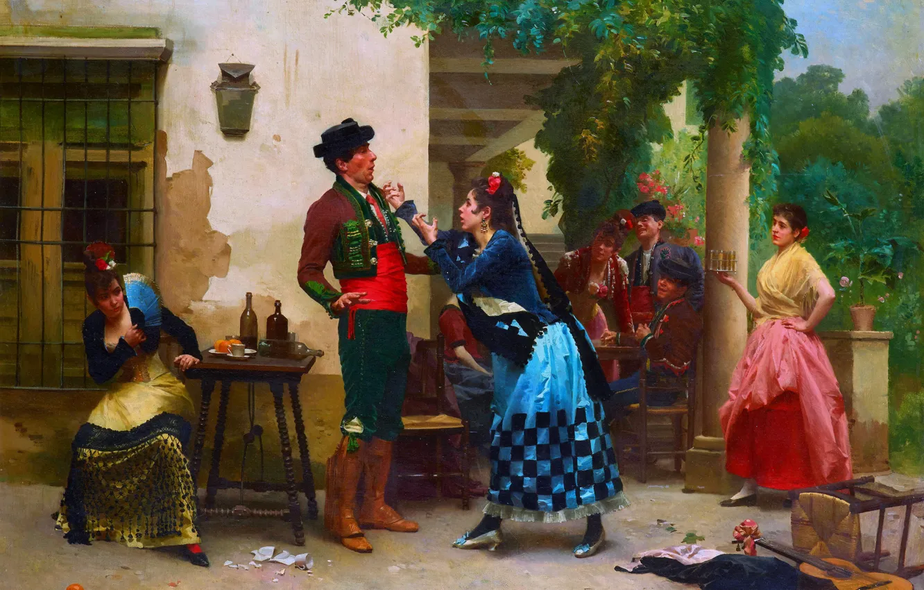 Фото обои женщина, человек, картина, мужчина, ссора, Ссора влюбленных, Жюль Вормс, Jules Worms