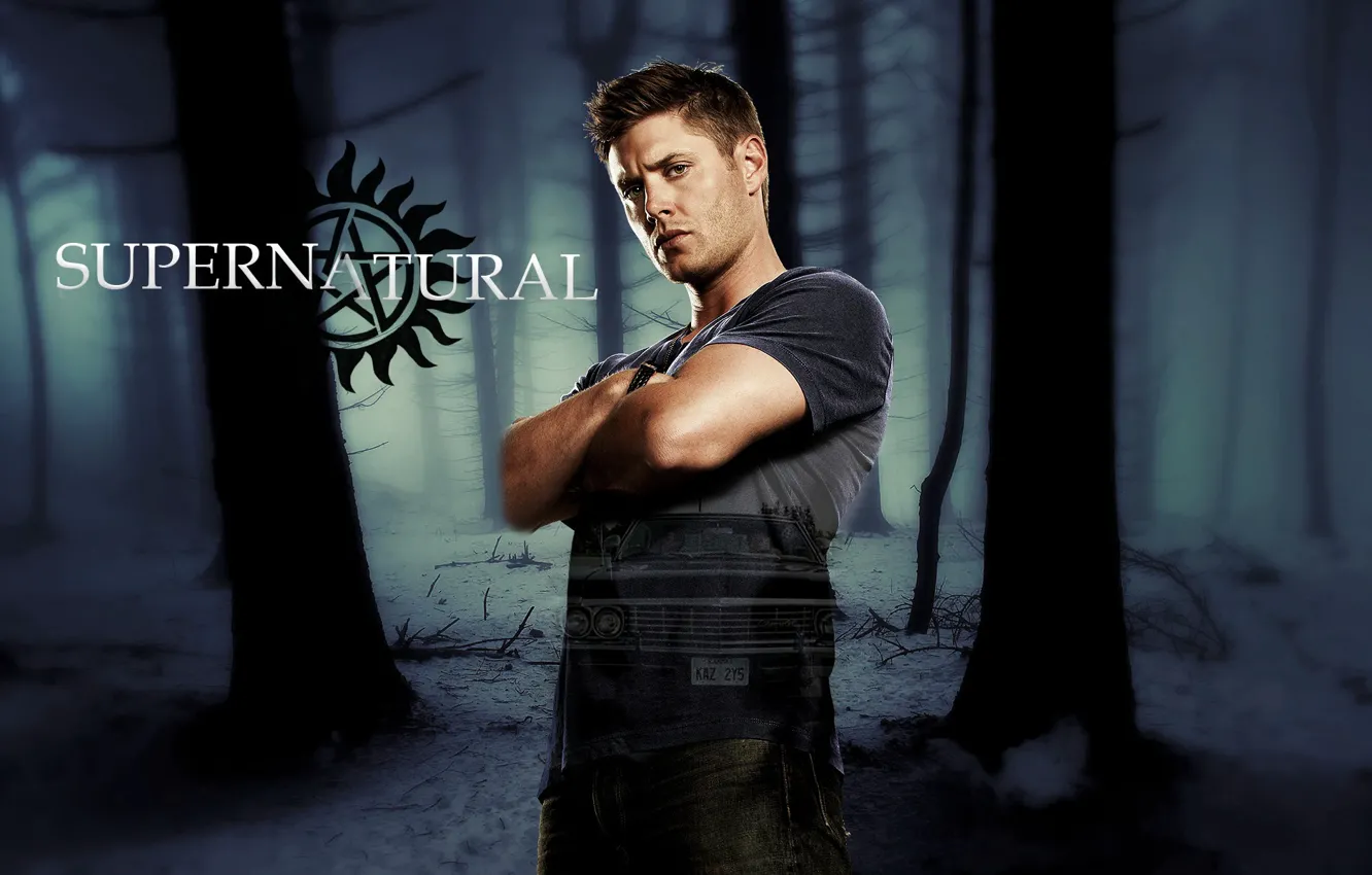 Фото обои car, Chevrolet, forest, Supernatural, Jensen Ackles, man, limbo, symbol