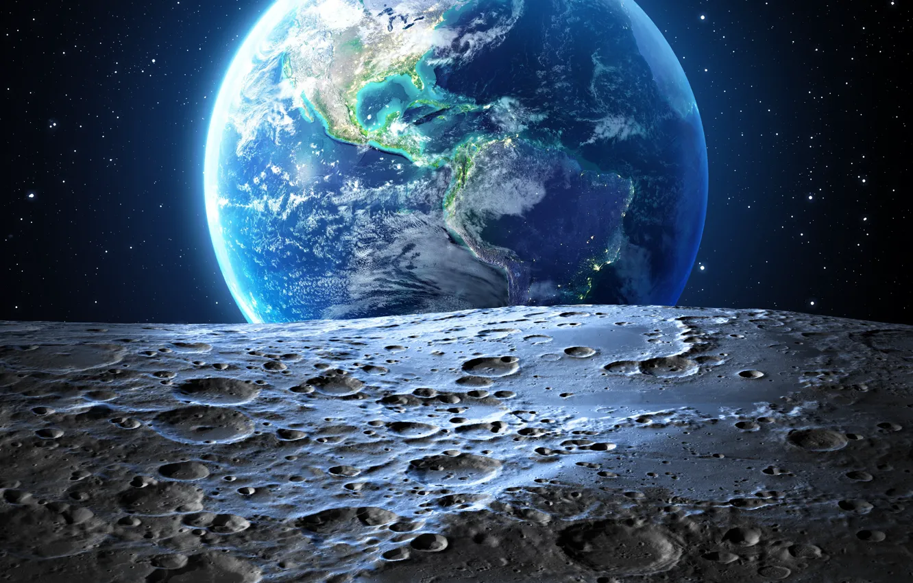Фото обои звезды, земля, луна
