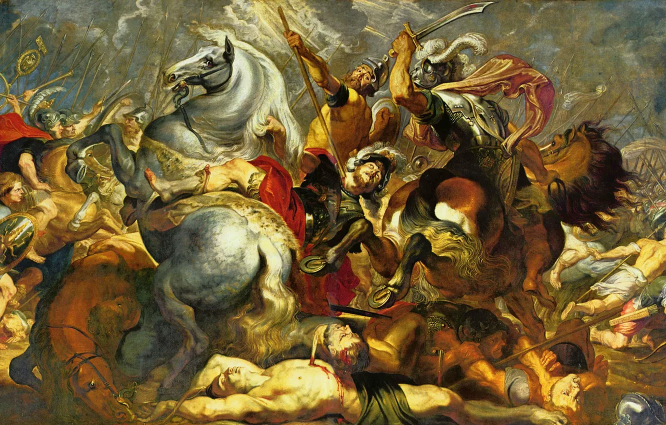 Фото обои масло, картина, холст, фламандский художник Питер Пауль Рубенс, «Победа и смерть в битве консула Декия …