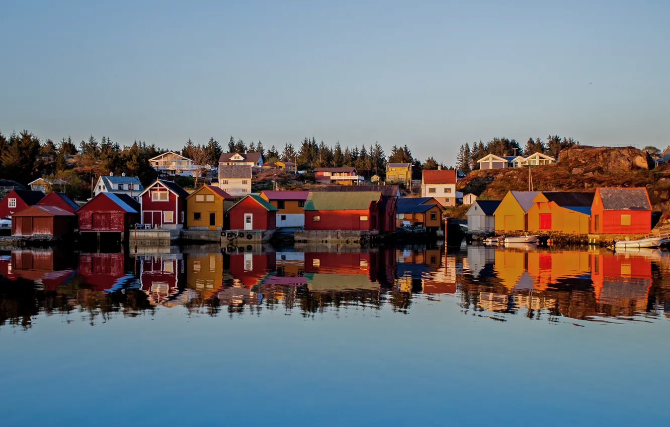 Фото обои море, отражение, дома, лодки, sea, houses, reflection, boats