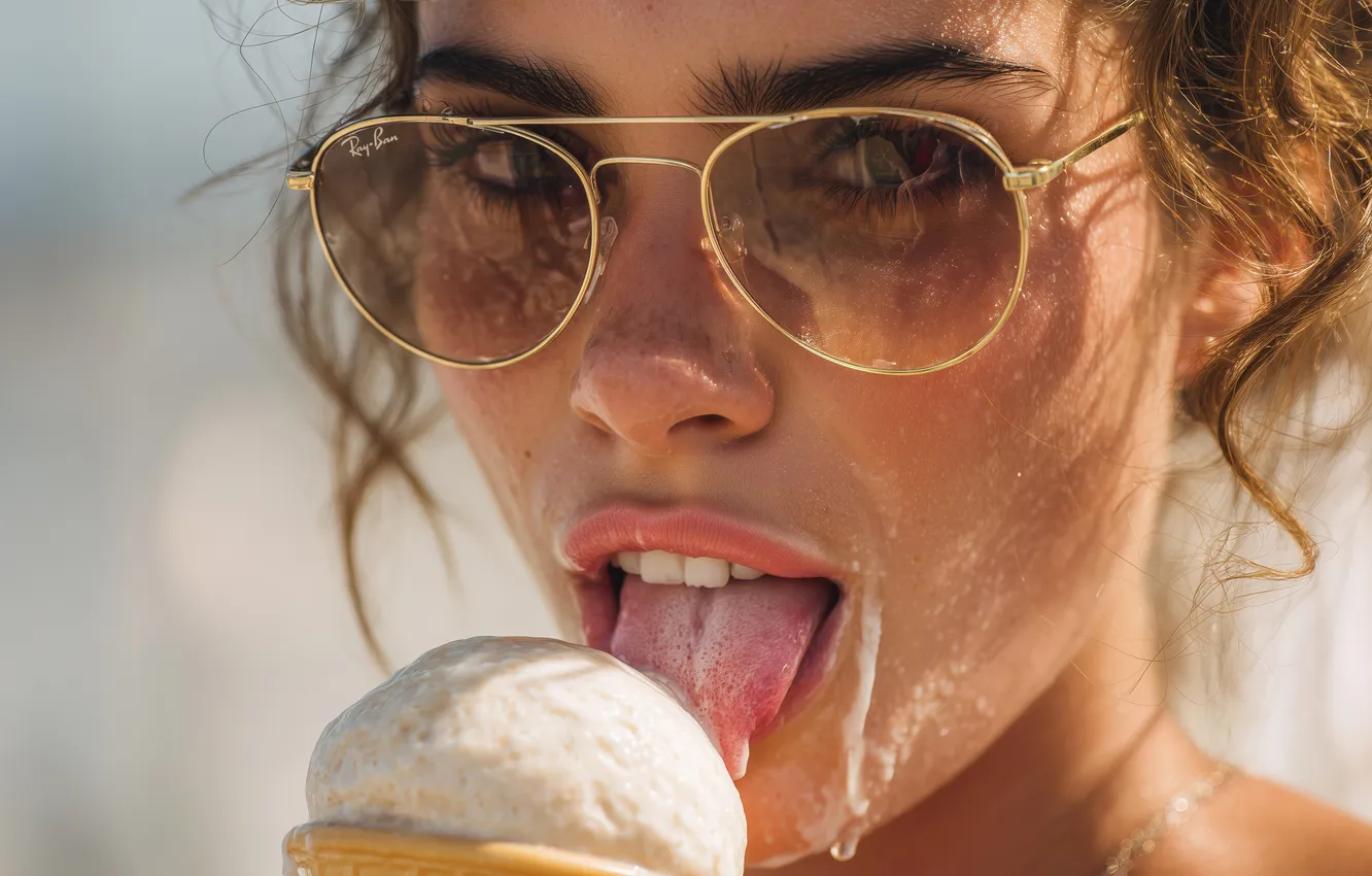 Фото обои девушка, мороженое, girl, women, ice cream, ray ban, sunglasses, солнцезащитные очки