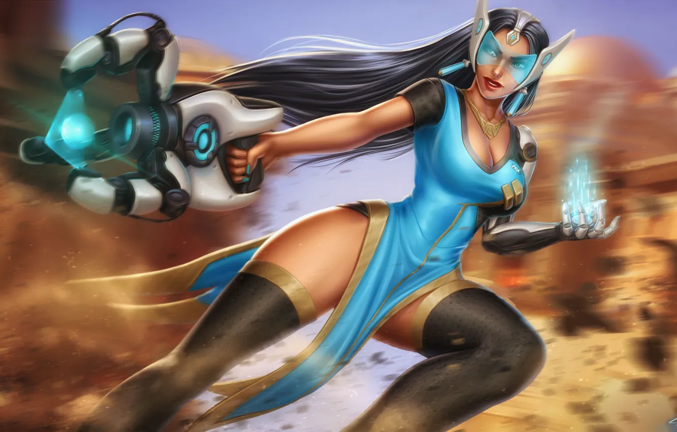 Фото обои Девушка, Рисунок, Игра, Girl, Арт, Art, Overwatch, Симметра