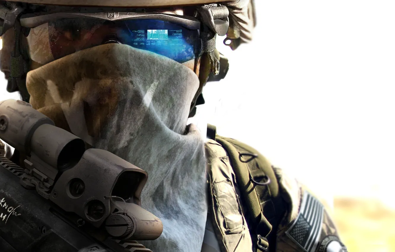 Фото обои оружие, маска, шлем, прицел, очка, tom clancy\'s ghost recon, Future Soldier