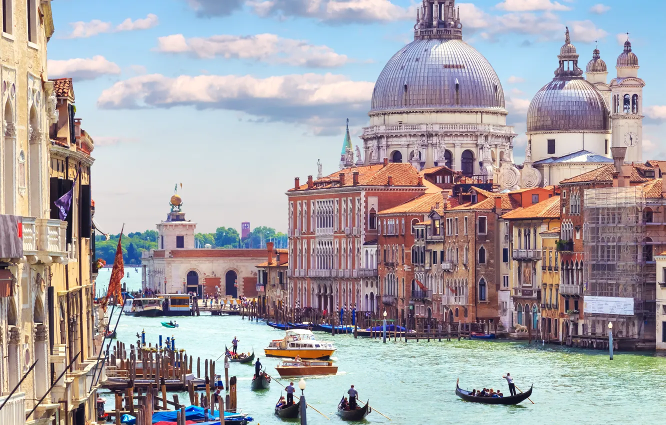 Фото обои city, город, Италия, Венеция, канал, Italy, panorama, гондола