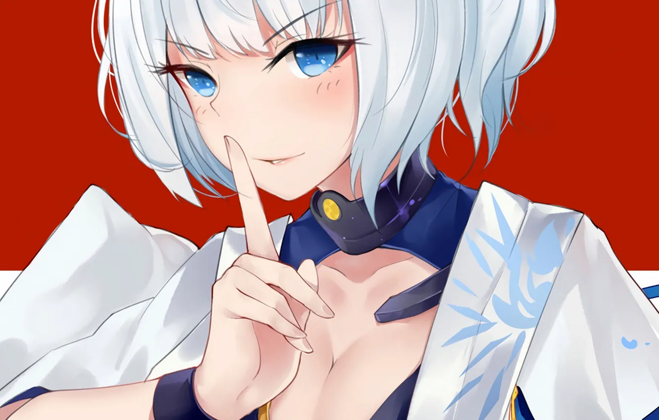 Фото обои girl, sexy, cleavage, blouse, boobs, anime, blue eyes, beautiful