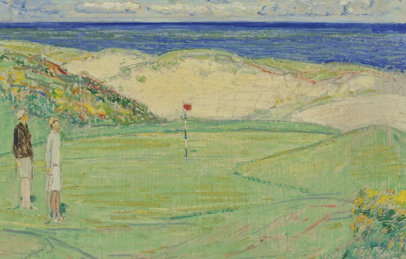 Фото обои поле, картина, гольф, Frederick Childe Hassam, Чайльд Гассам, East Course. Maidstone Club