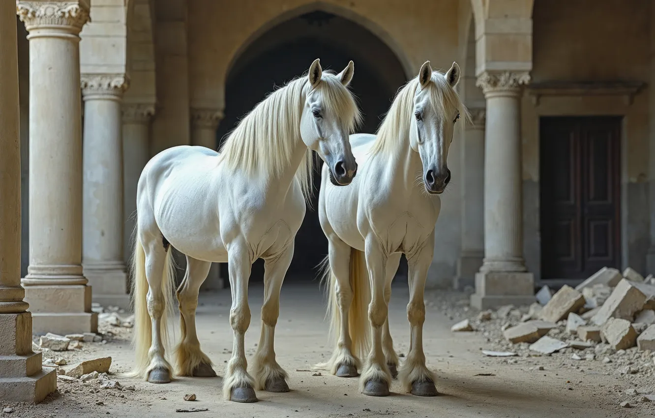 Фото обои фон, замок, конь