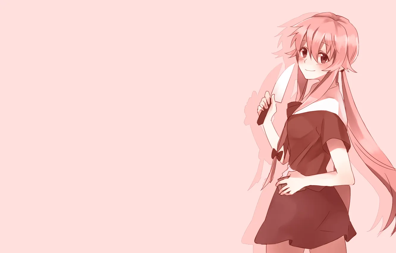 Фото обои long hair, anime, knife, Mirai Nikki, smiling, anime girls, Gasai Yuno, simple background
