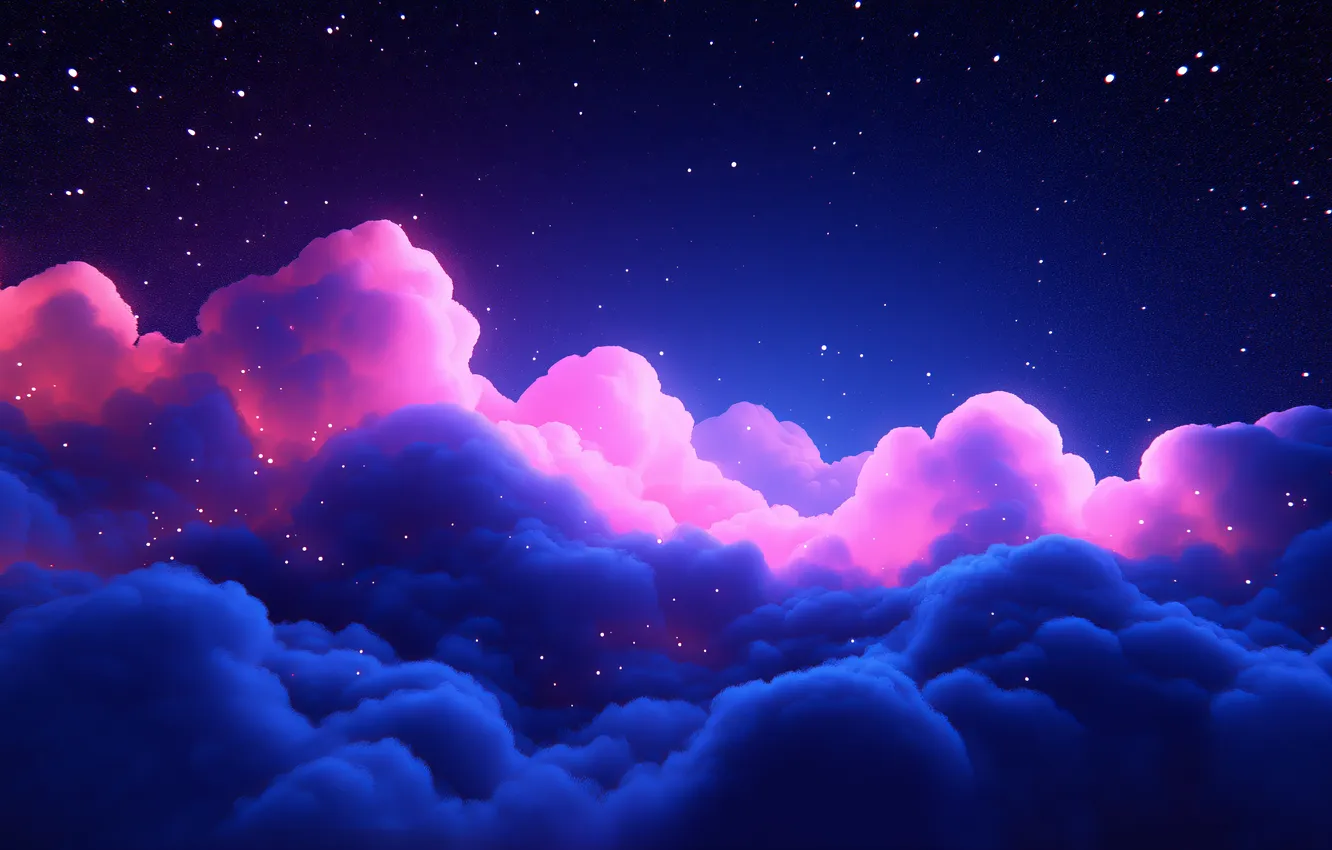 Фото обои звезды, облака, colorful, sky, blue, pink, clouds, stars